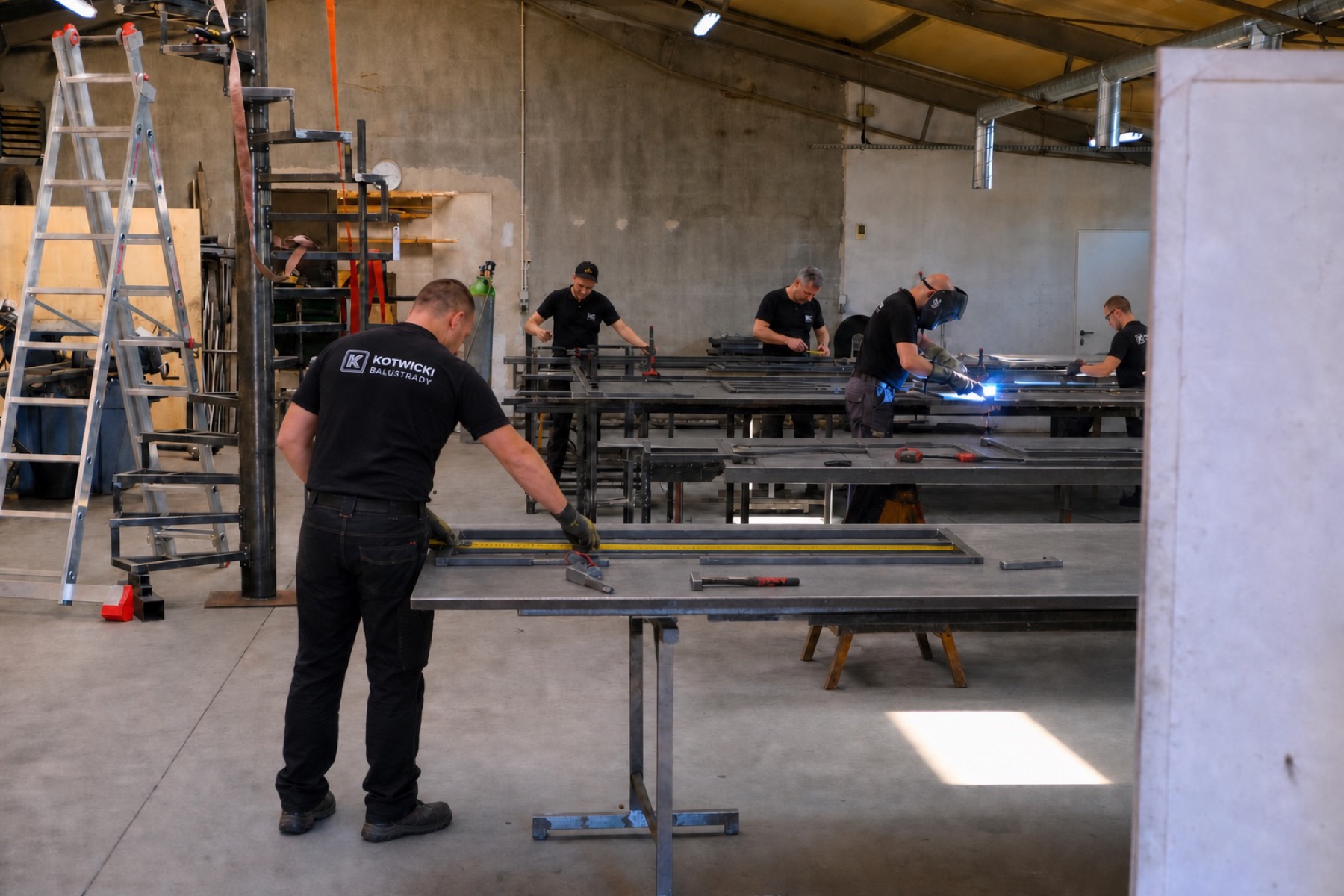 Team von Kotwicki Balustrady an den Arbeitstischen in der Produktionshalle