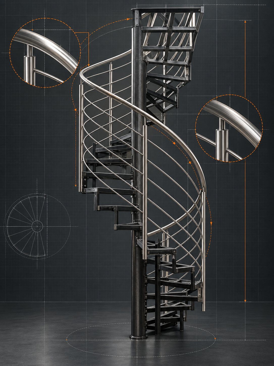 Technische Darstellung eines individuellen Geländerprojekts